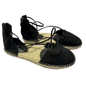 Eileen Fisher ESPADRILLES Black Suede d'Orsay Laced Close Toe Sandals Bk Zip 6M
